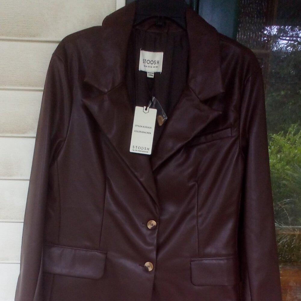 Stoosh Brown Faux Leather Double Breasted Blazer Size: XL NWT
